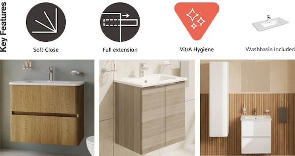 three Vitra S20 vanity unitss