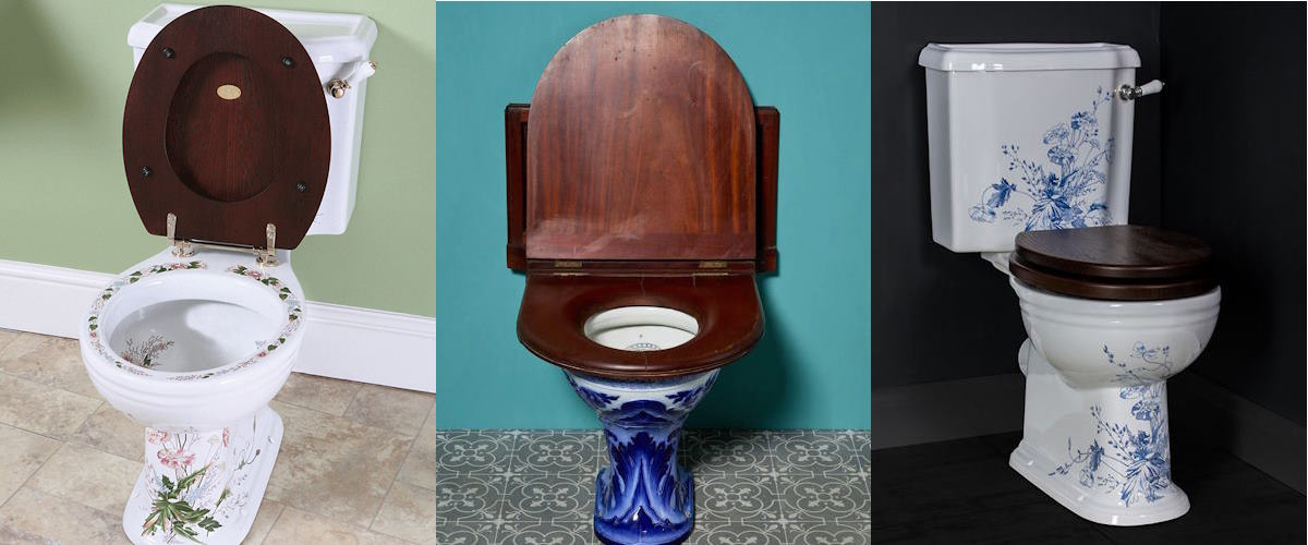 a selection of painted toilets
