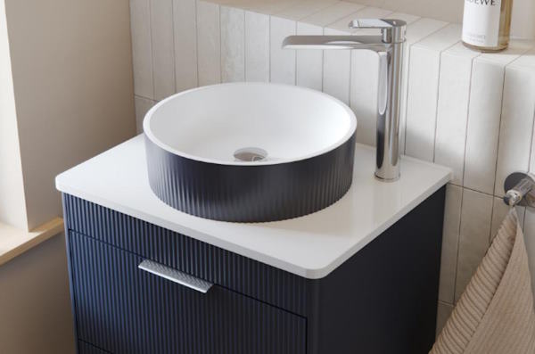 Reed single drawer wall hung vanity with matching countertop basin